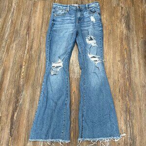 Celebrity Pink Distressed Flared Jeans - Juniors Size 9(28"x30") - Cotton Blend